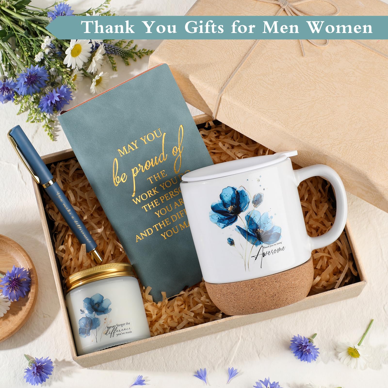 Sayglossy 4 Pcs Thank You Gift Set for Women Men Employee Coworker, Blue