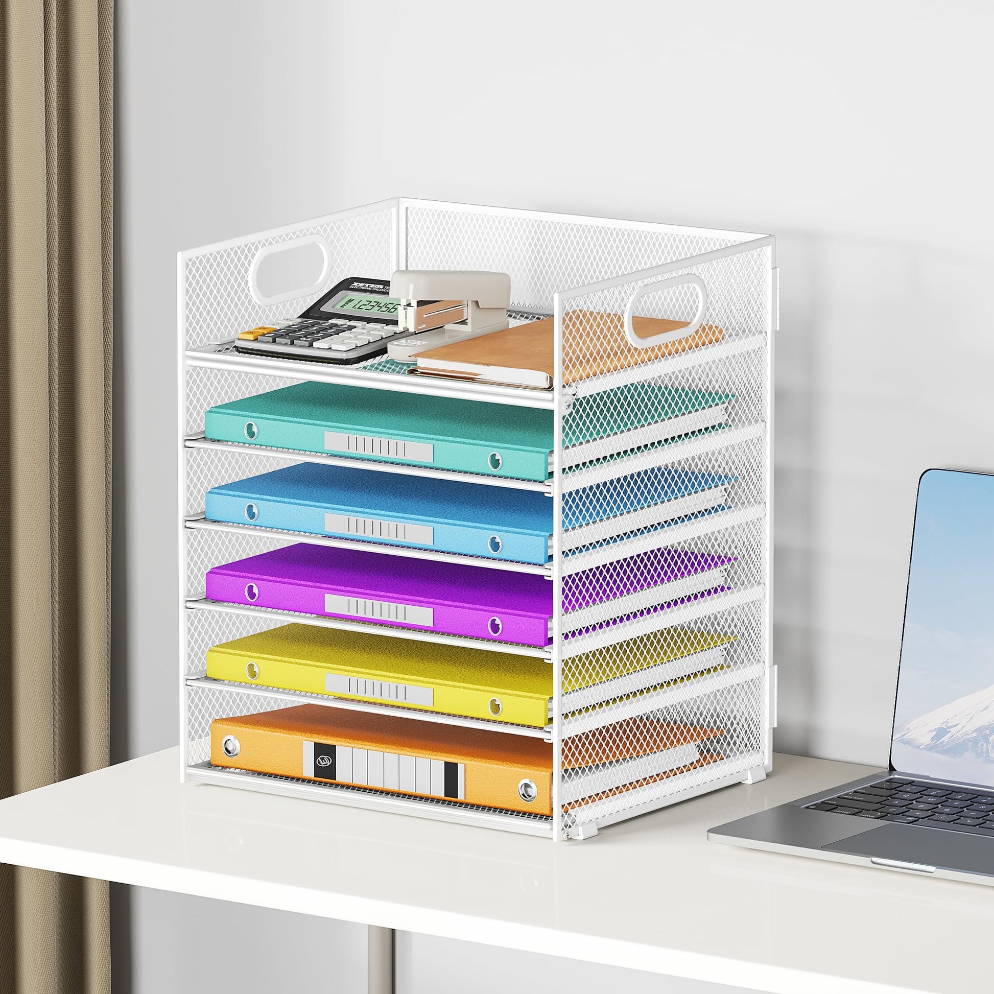 6 Tray Paper Organizer Letter Tray with Handle - Mesh Desk File Organizer, Paper Sorter Organizer