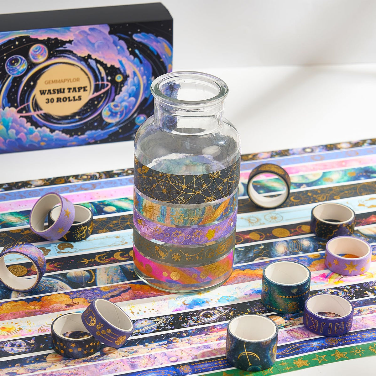 Gemmapylor Gold Foil Washi Tape Set 30 Rolls,Decorative Masking Tape for Junk Journal, Scrapbooking