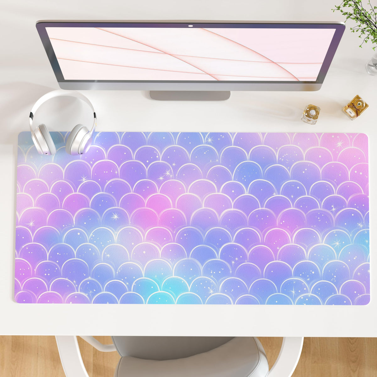 QiyI PU Leather Large Mouse Pad, Office Decor, 31.5" x 15.7", Mermaid Scale