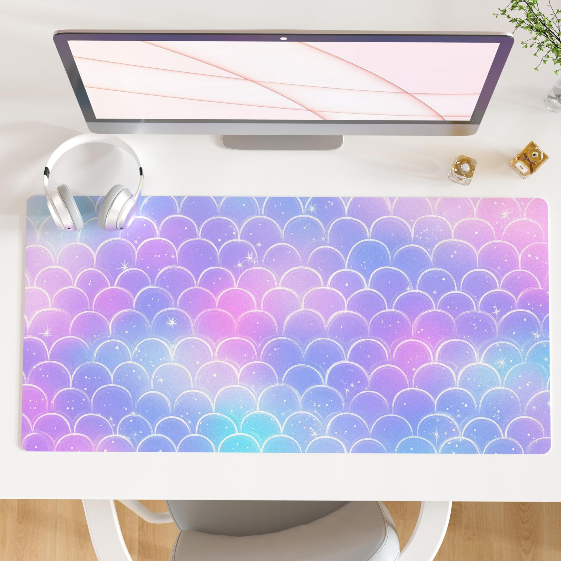 QiyI PU Leather Large Mouse Pad, Office Decor, 31.5" x 15.7", Mermaid Scale