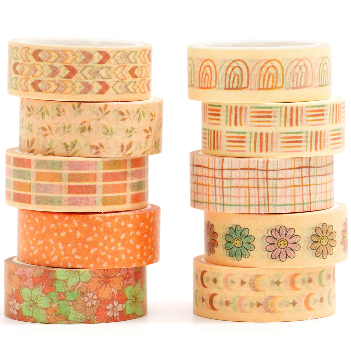 YUBX Boho Washi Tape Set 10 Rolls Cute Masking Graphic Floral Pattern Decorative Tapes for Arts
