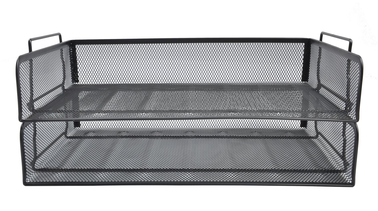 EASEPRES 2 Pack Stackable Desk Paper Tray, Metal Mesh Desktop Document Letter File Organizer for
