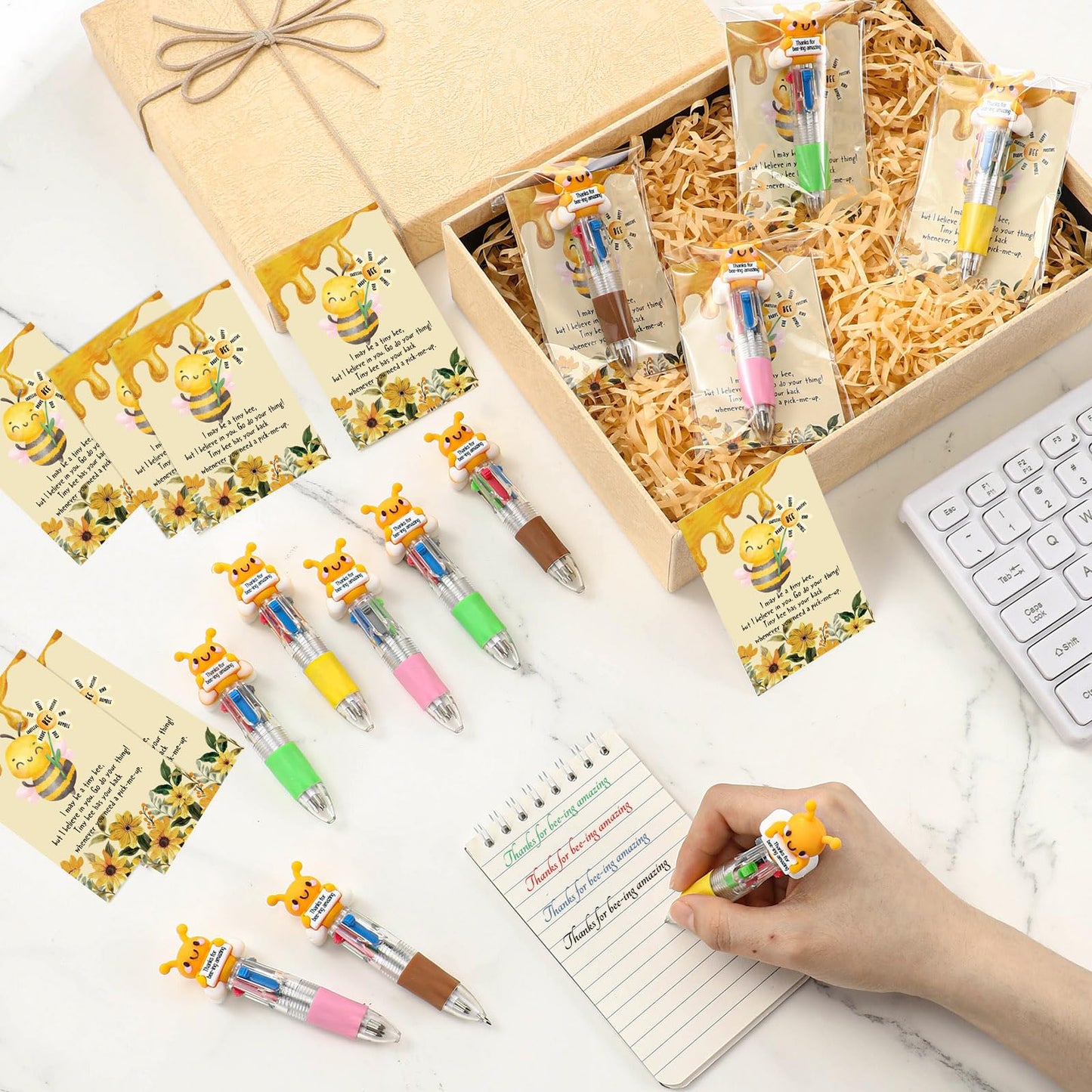 Sayglossy 24 Sets Bee Amazing Party Favor Pen Gift Bulk with Positive Card