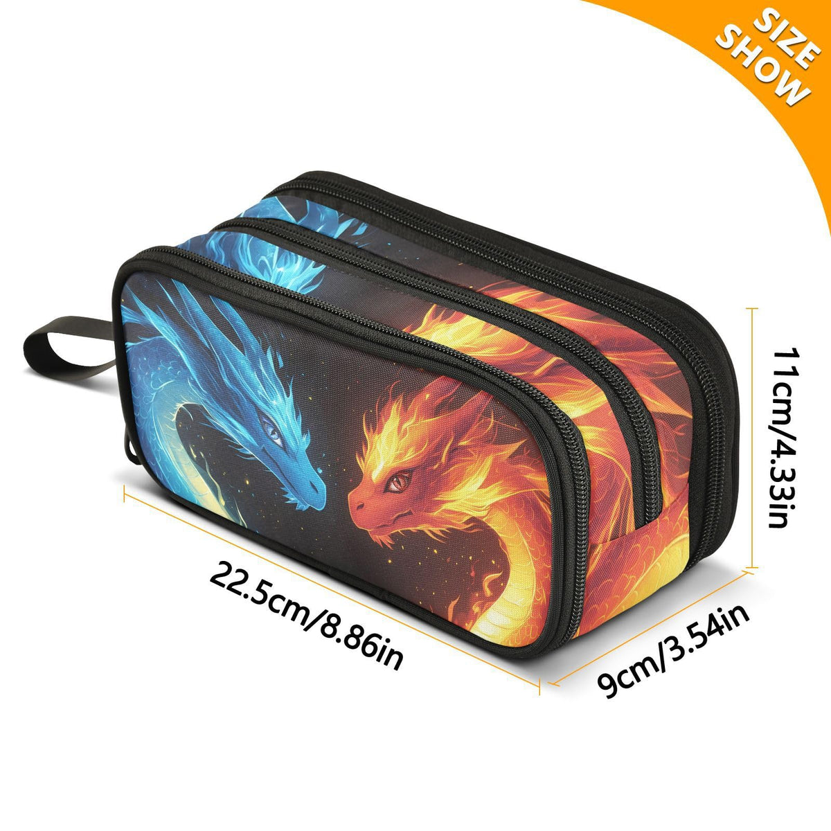 BOENLE Dragons Red Blue Fire Eyes Pencil Case Box Boys Girls Large Pencil Pouch with Zipper