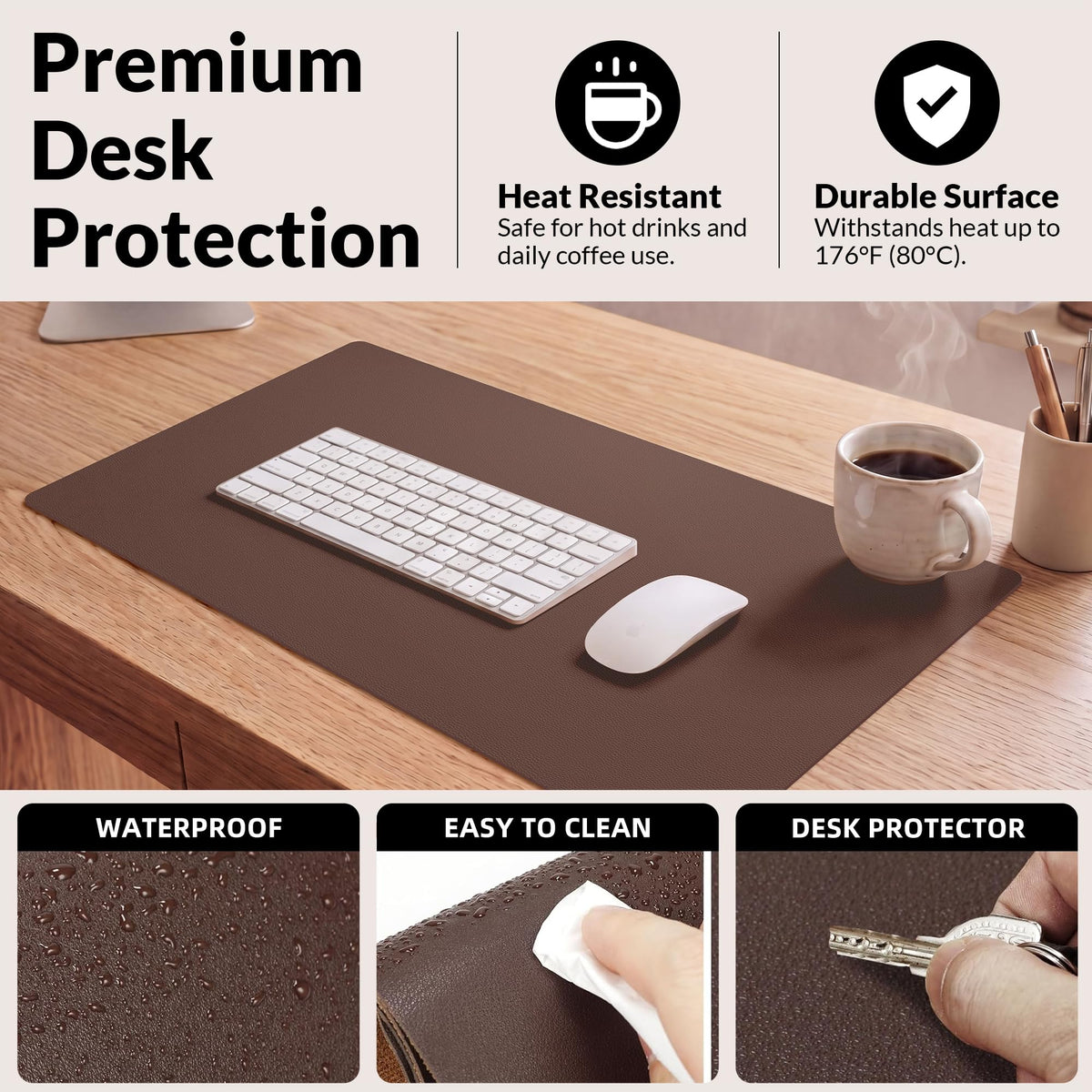 AFIING Leather Desk pad Protector, 35.4" x 17", Coffee,Desk mat