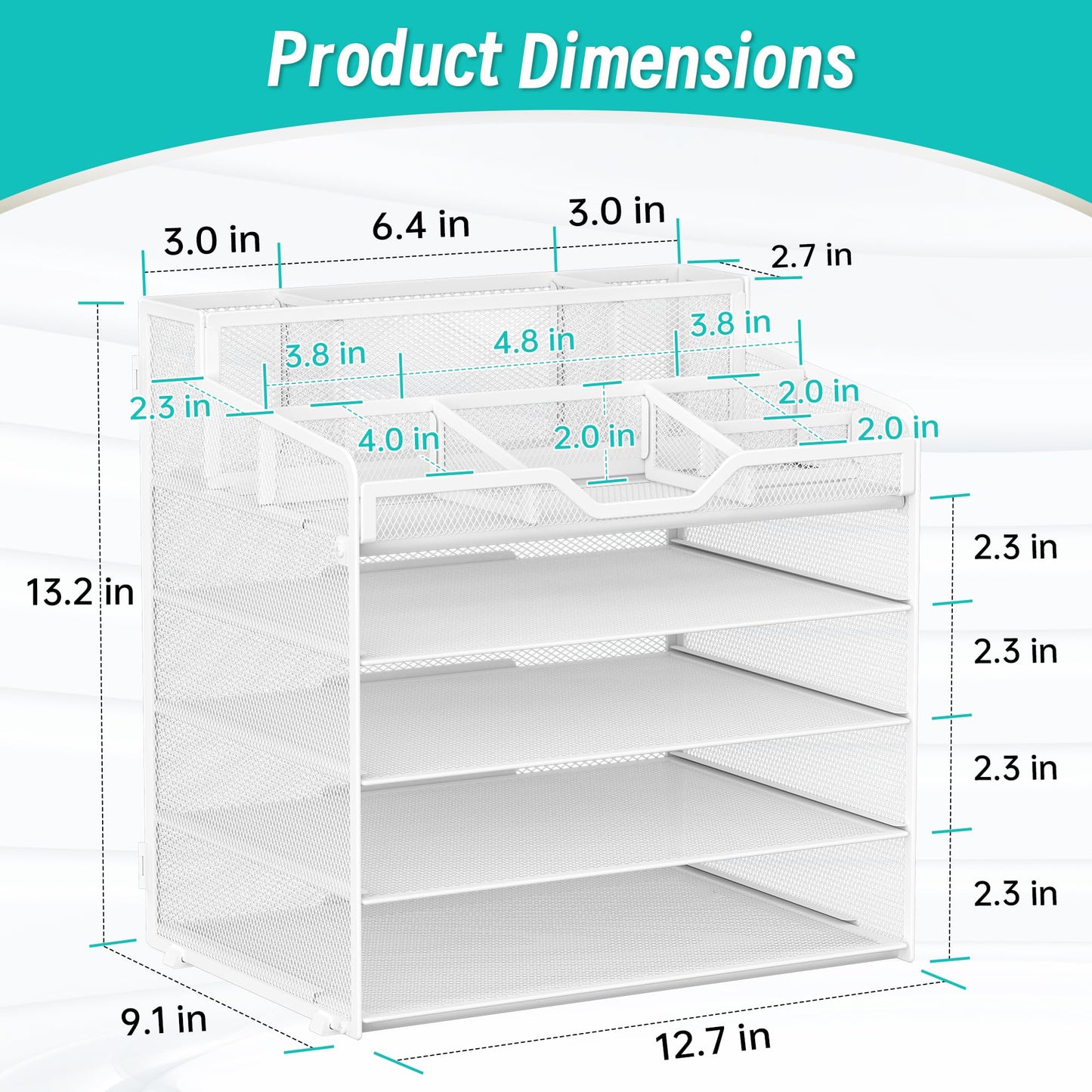 OrgMate 5 Tier Mesh Paper Desk Organizer with Pen Holders, White