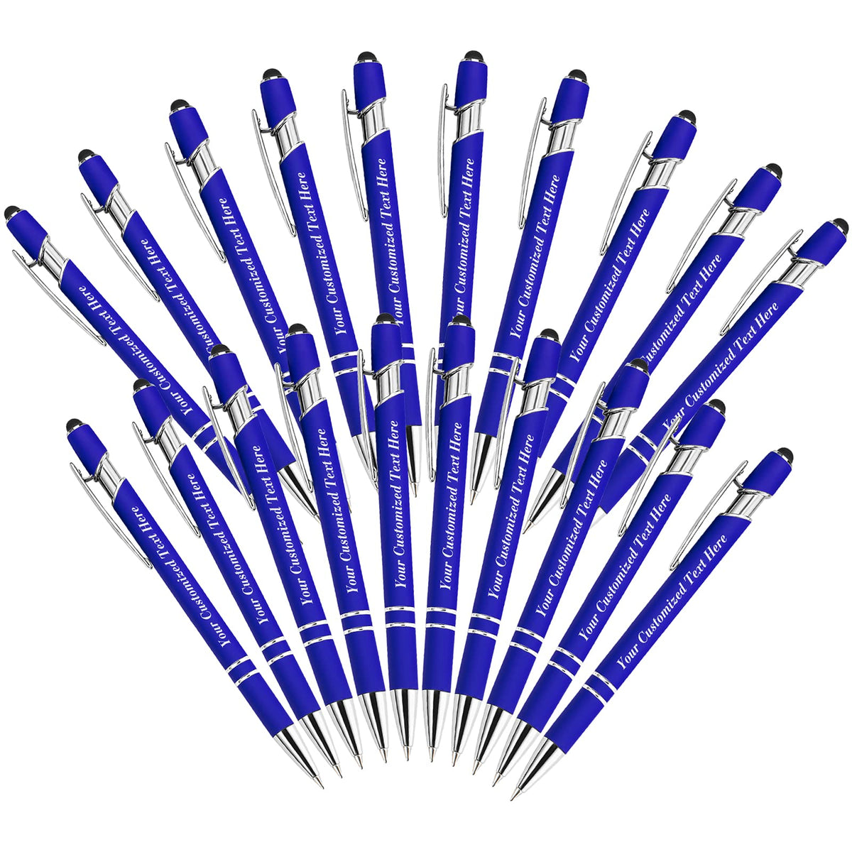 20 Pcs Personalized Pens in Bulk with Stylus Tip - Custom Print with Name 0.5 mm Soft Touch Medium
