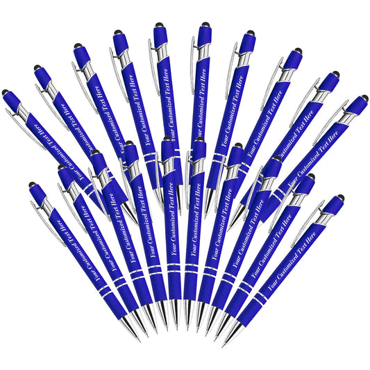 20 Pcs Personalized Pens in Bulk with Stylus Tip - Custom Print with Name 0.5 mm Soft Touch Medium