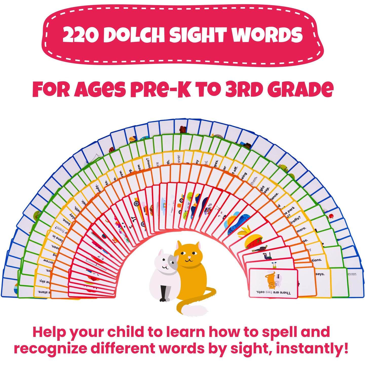 Sight Words Flash Cards for Kids Ages 4–8 | 220 Dolch Sight Word Cards | Kindergarten, Preschool
