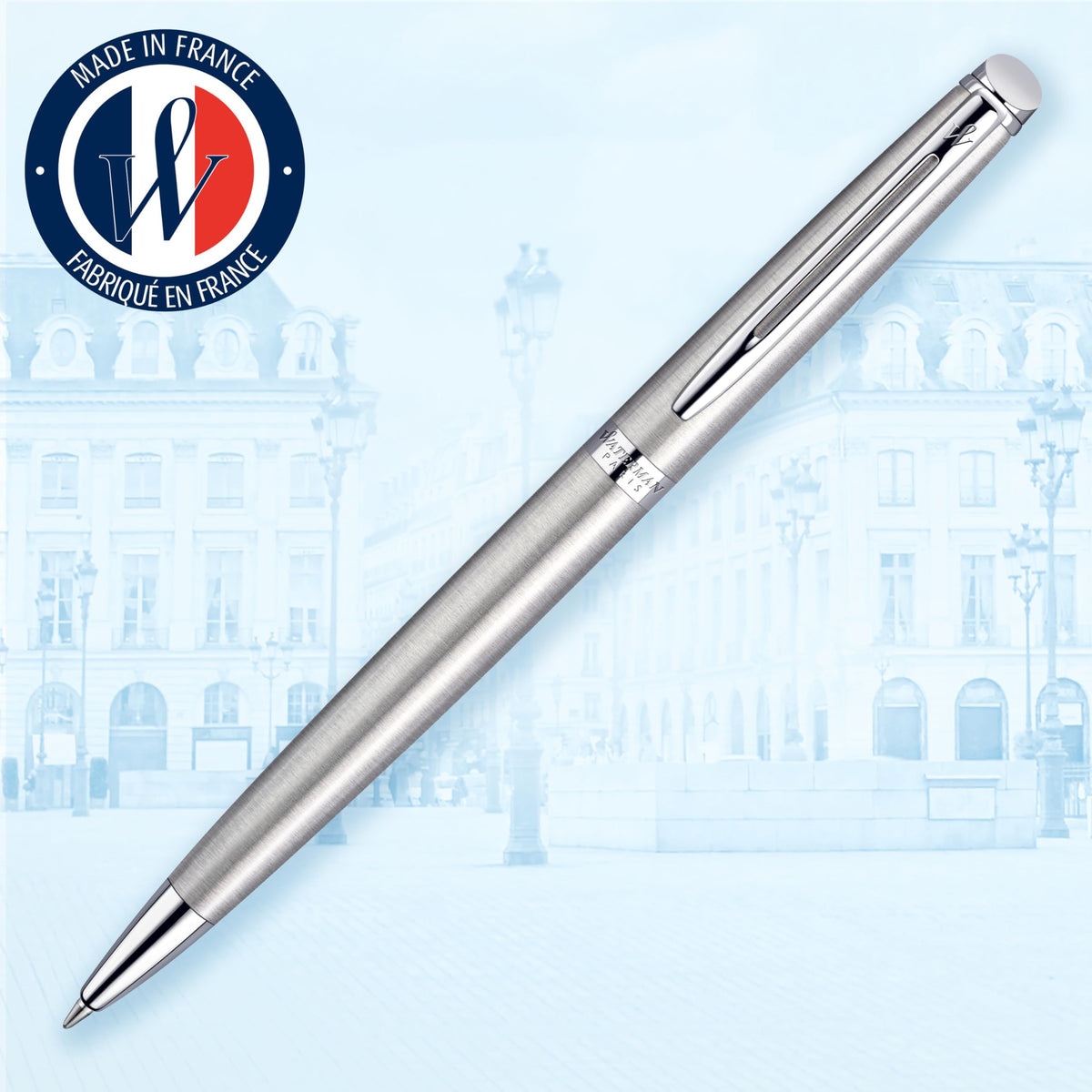 Waterman Hémisphère Ballpoint Pen | Stainless Steel with Chrome Trim | Medium Point | Blue Ink |