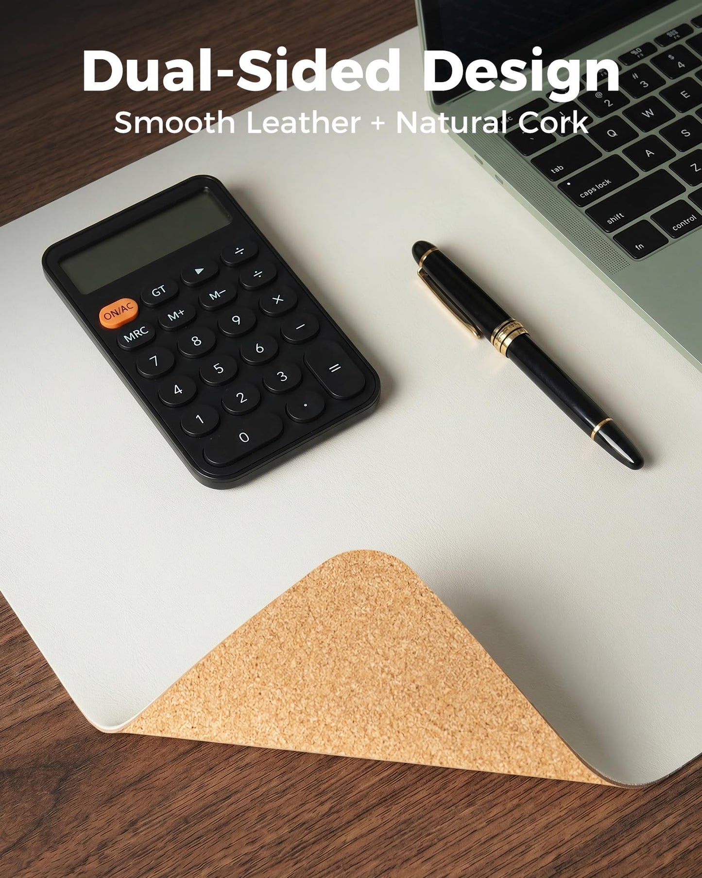 Aothia Dual-Sided Desk Pad - Leather Desk Mat, Natural Cork Desk Pad Protector, Large Mouse Pad for