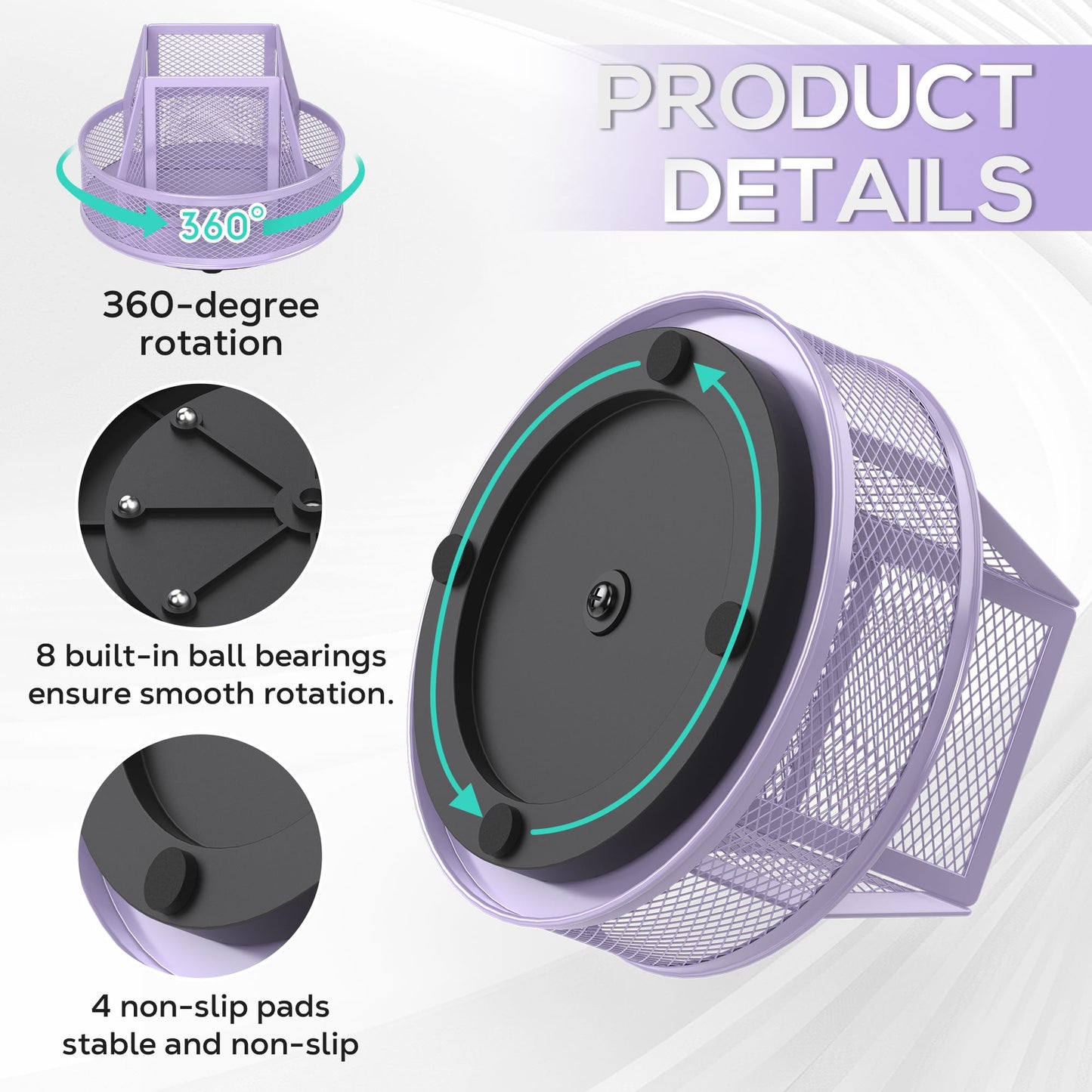 YINGHUA 360°Rotating Mesh Desk Organizer & Pen Holder - Purple