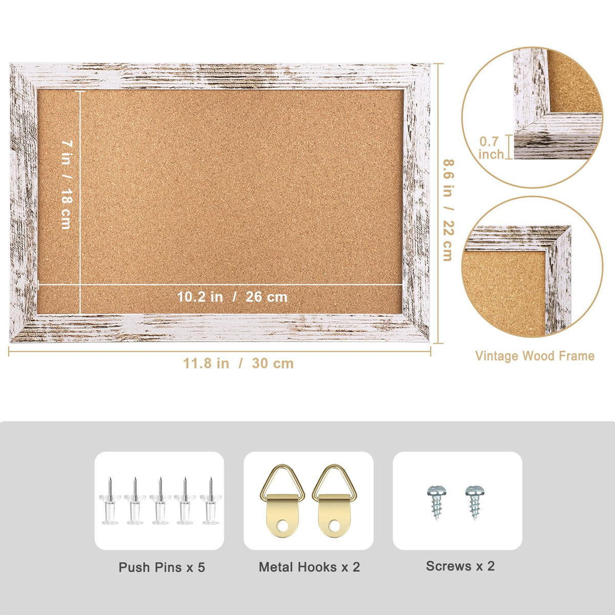 Aitakatta Cork Board Bulletin Board, 11.8x8.6 inches Mini Decorative Hanging Framed Cork Boards for