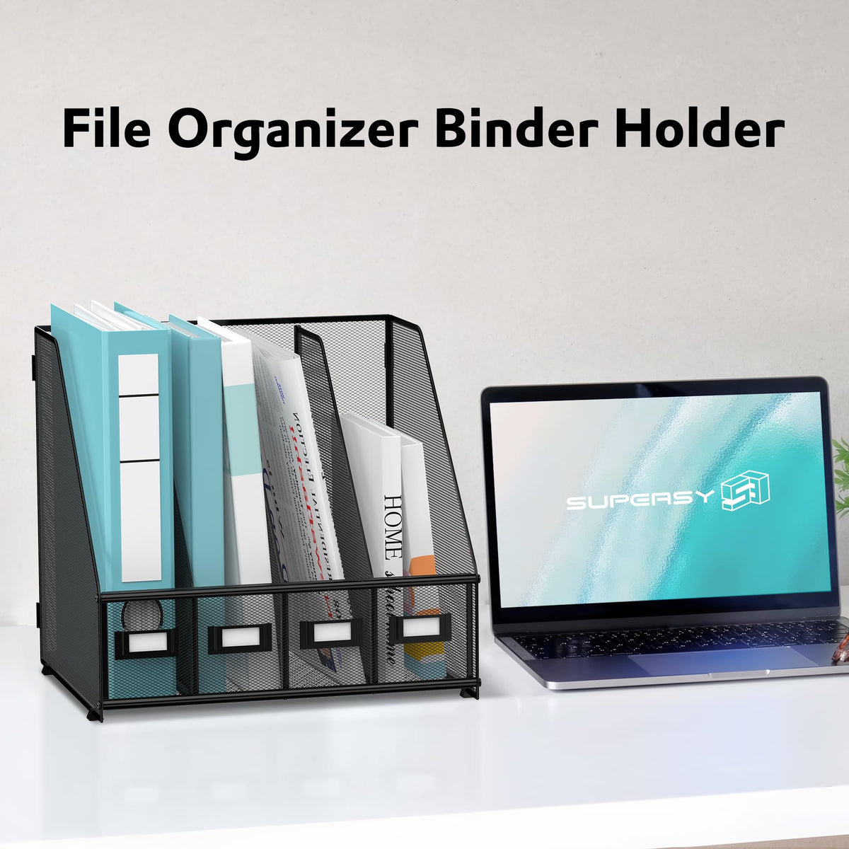 4-Compartment Magazine File Holder and File Organizer for Desk, Black