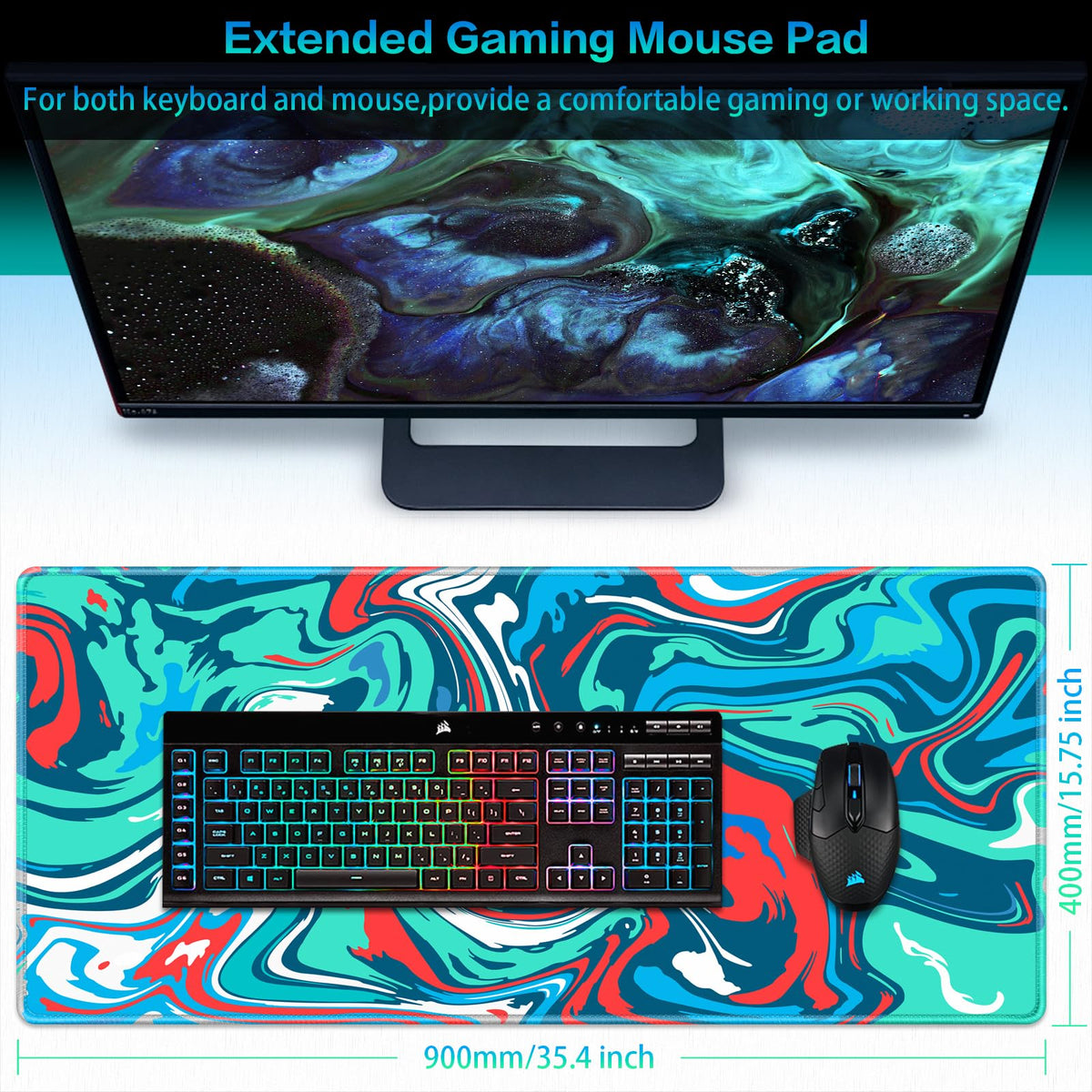Canjoy Gaming Mouse Pad, 35.4x15.7inch Fluid Large Mouse Pads for Desk