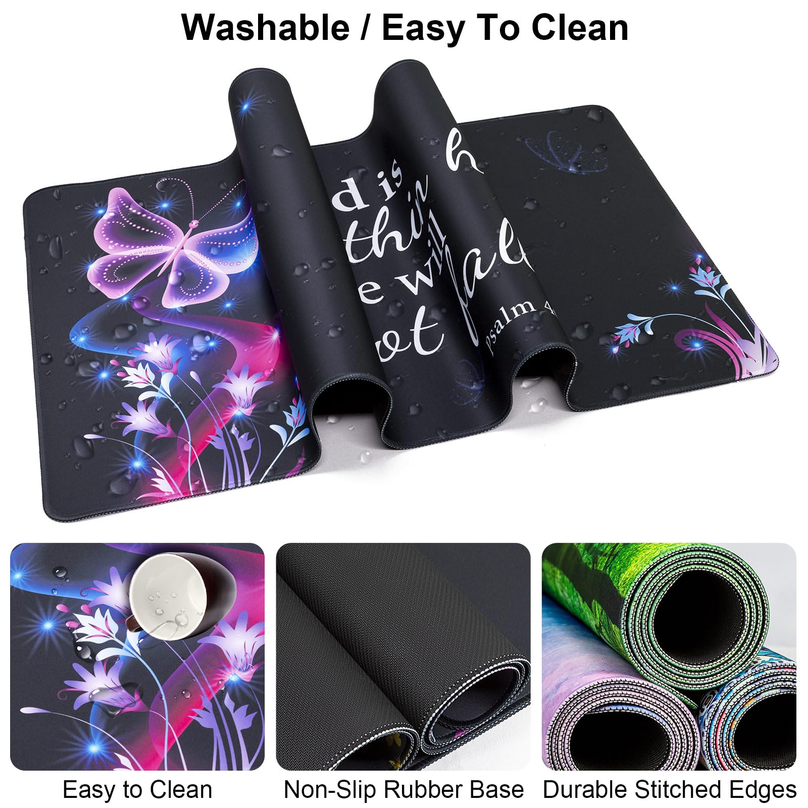 4 in 1 Mouse Pad and Keyboard Wrist Rest,Large Desk Mat,Coaster Set-Purple