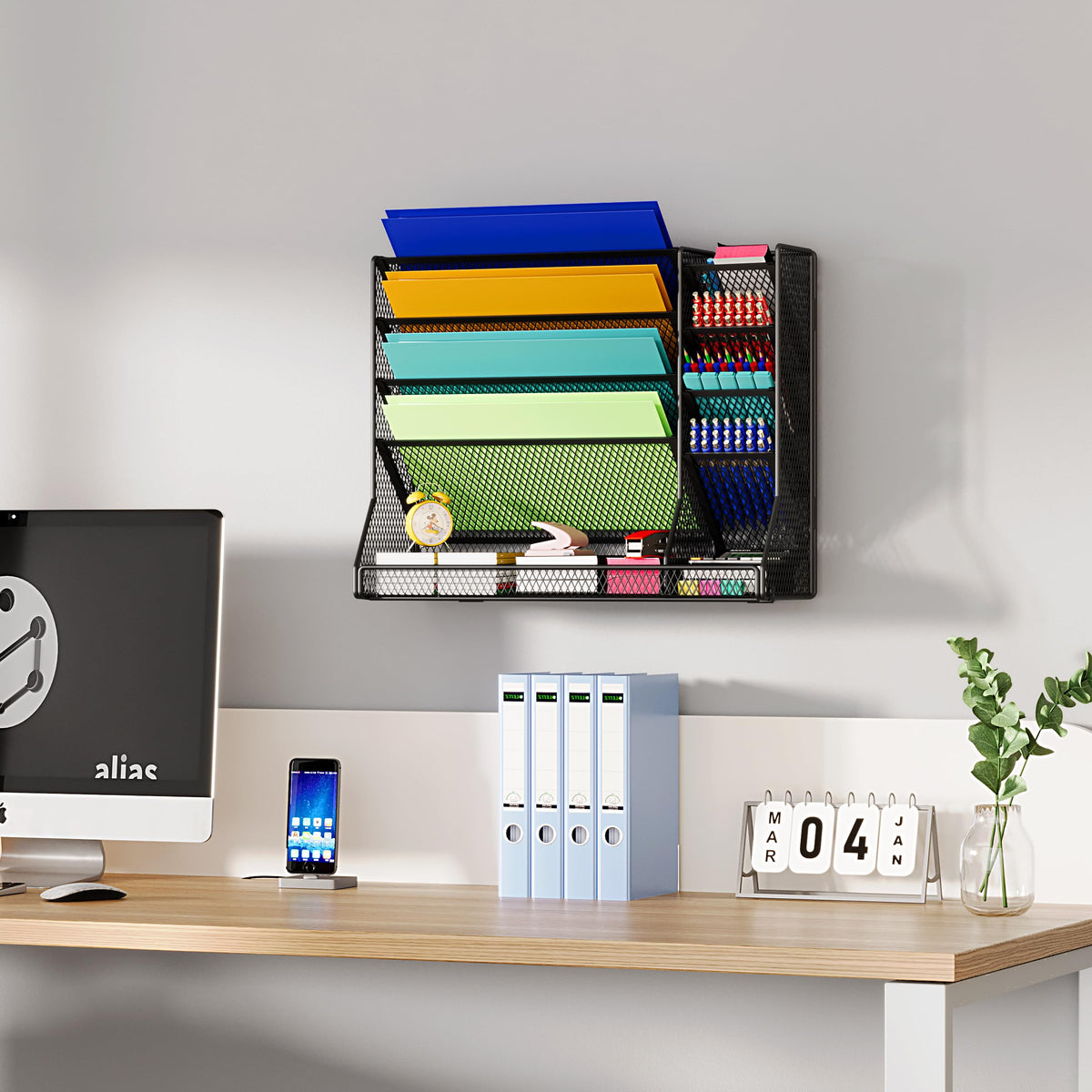 Jakyitvi Adjustable 5 Tiers Wall File Organizer Metal Hanging Holder Black