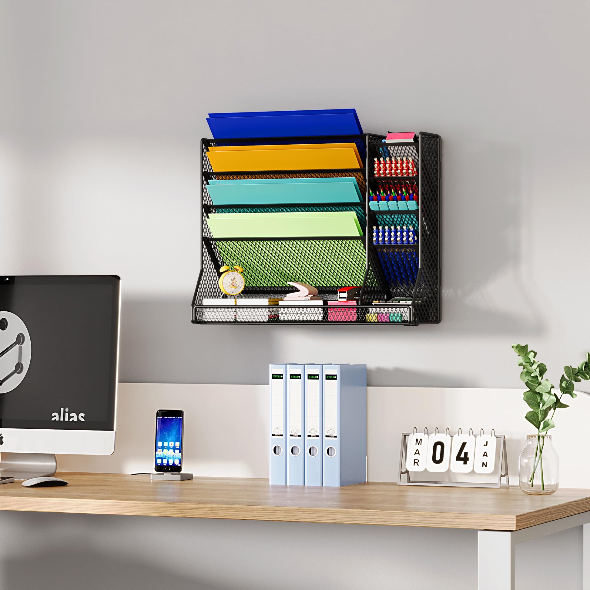 Jakyitvi Adjustable 5 Tiers Wall File Organizer Metal Hanging Holder Black