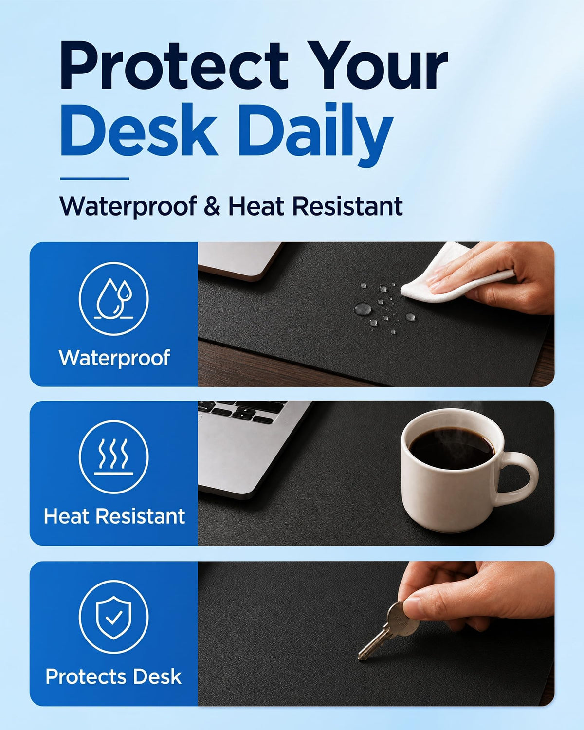 Aothia Dual-Sided Desk Pad - 37.8x17 inches Leather Desk Mat, Natural Cork Desk Pad Protector