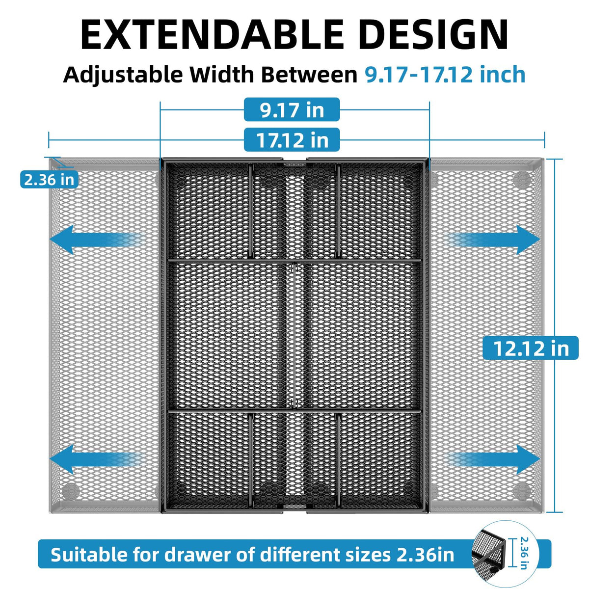 Marbrasse Expandable Desk Drawer Organizer, Mesh Drawer Organizer Tray with 10 Adjustable