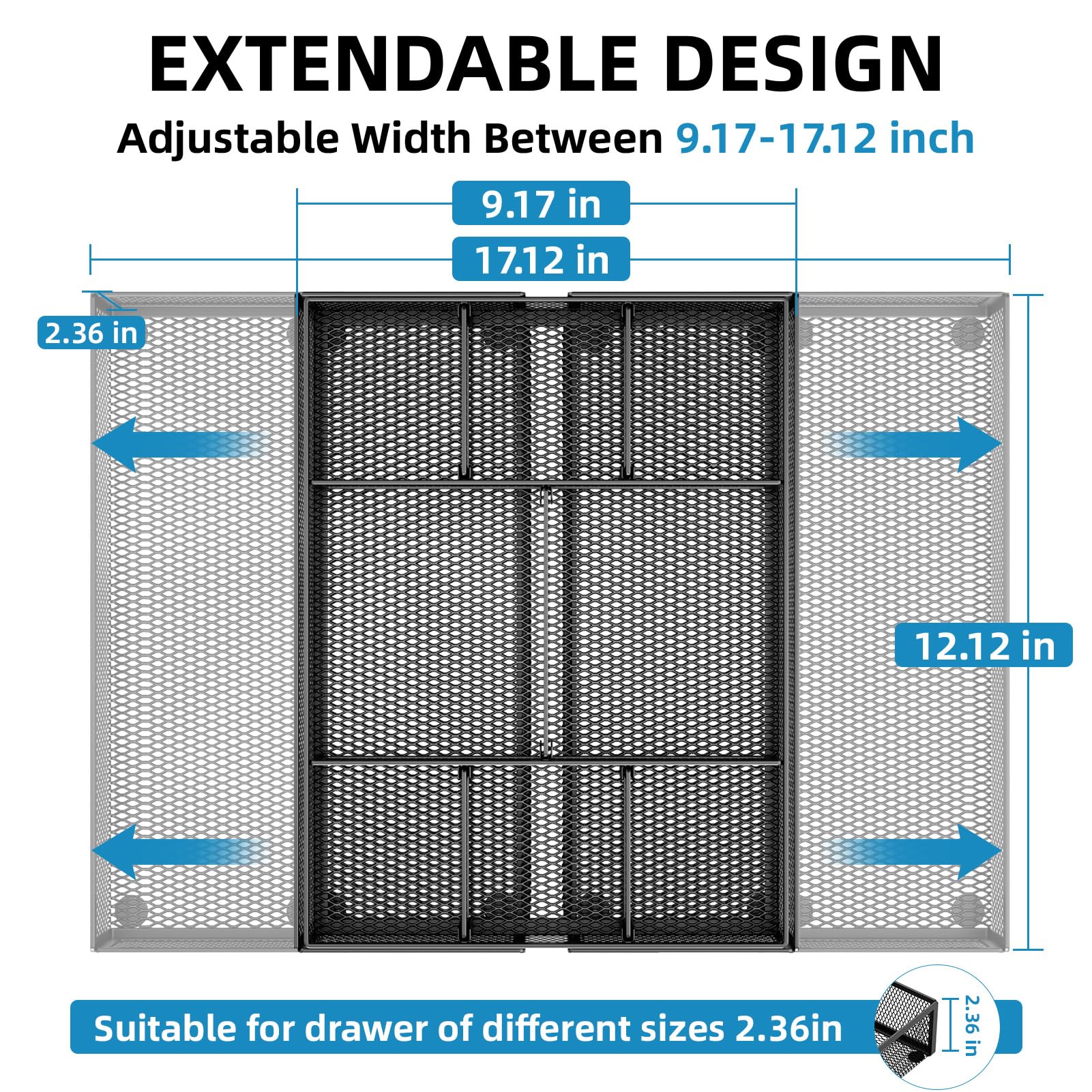 Marbrasse Expandable Desk Drawer Organizer, Mesh Drawer Organizer Tray with 10 Adjustable