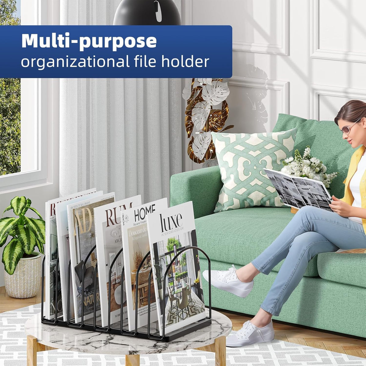 Simple Trending Desk File Sorter Organizer, 9 Section File Rack, Black