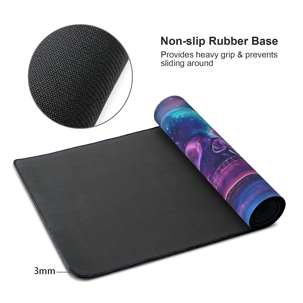 Aesthetic Skull Gaming Mouse Pad, Deep Blue Cyber Desk Mat with Anti-Slip Base & Stitched