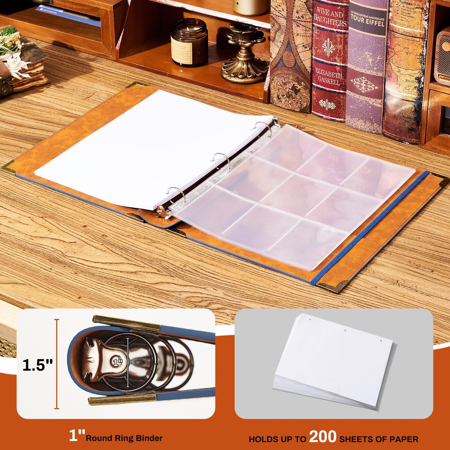 Ovesmusl PU Leather 3 Ring Binder 1 Inch Fits 8.5"x11" Letter Size Paper