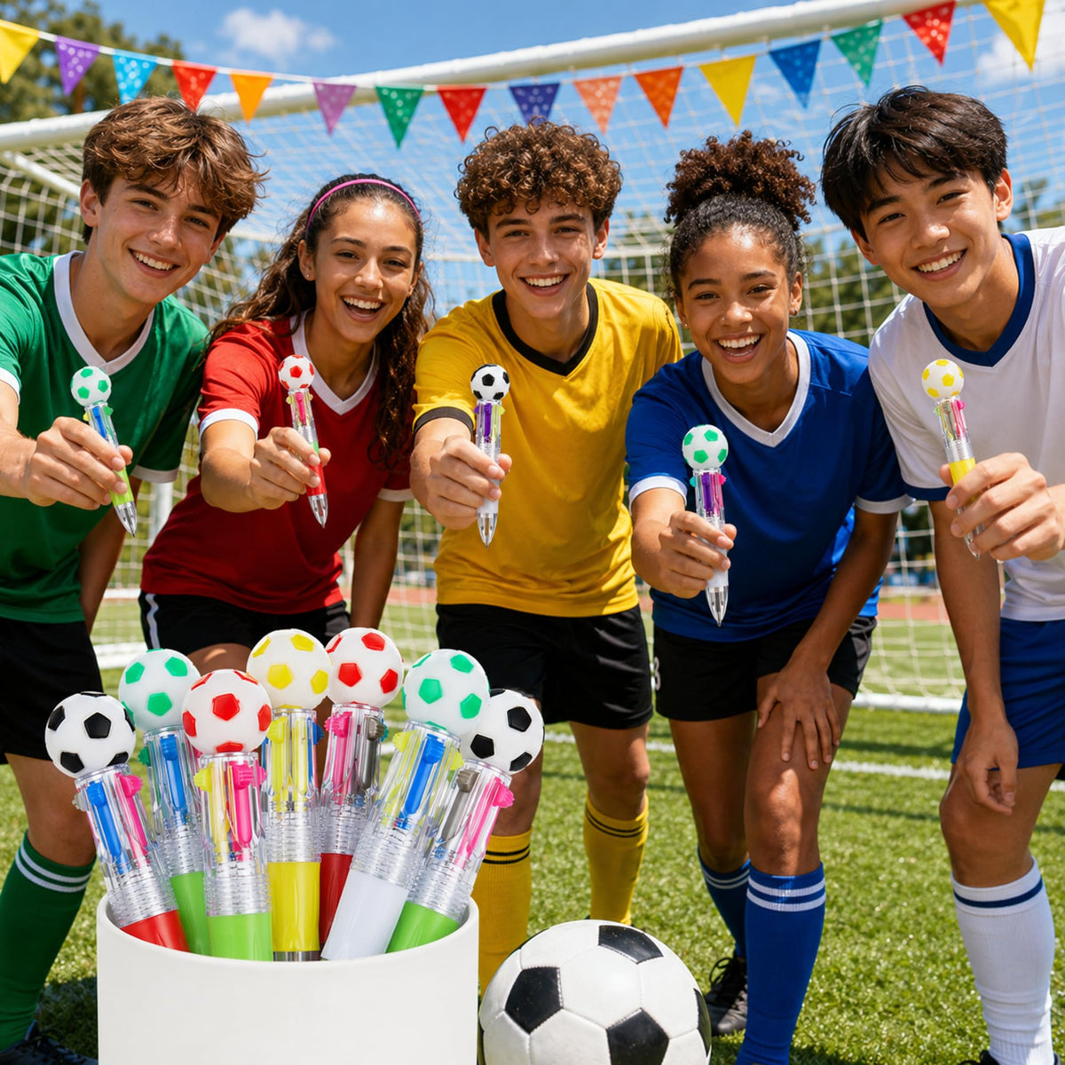 Kosiz 48 Pack Soccer Party Favors Multicolor 4 in 1 0.5mm Ballpoint Pen