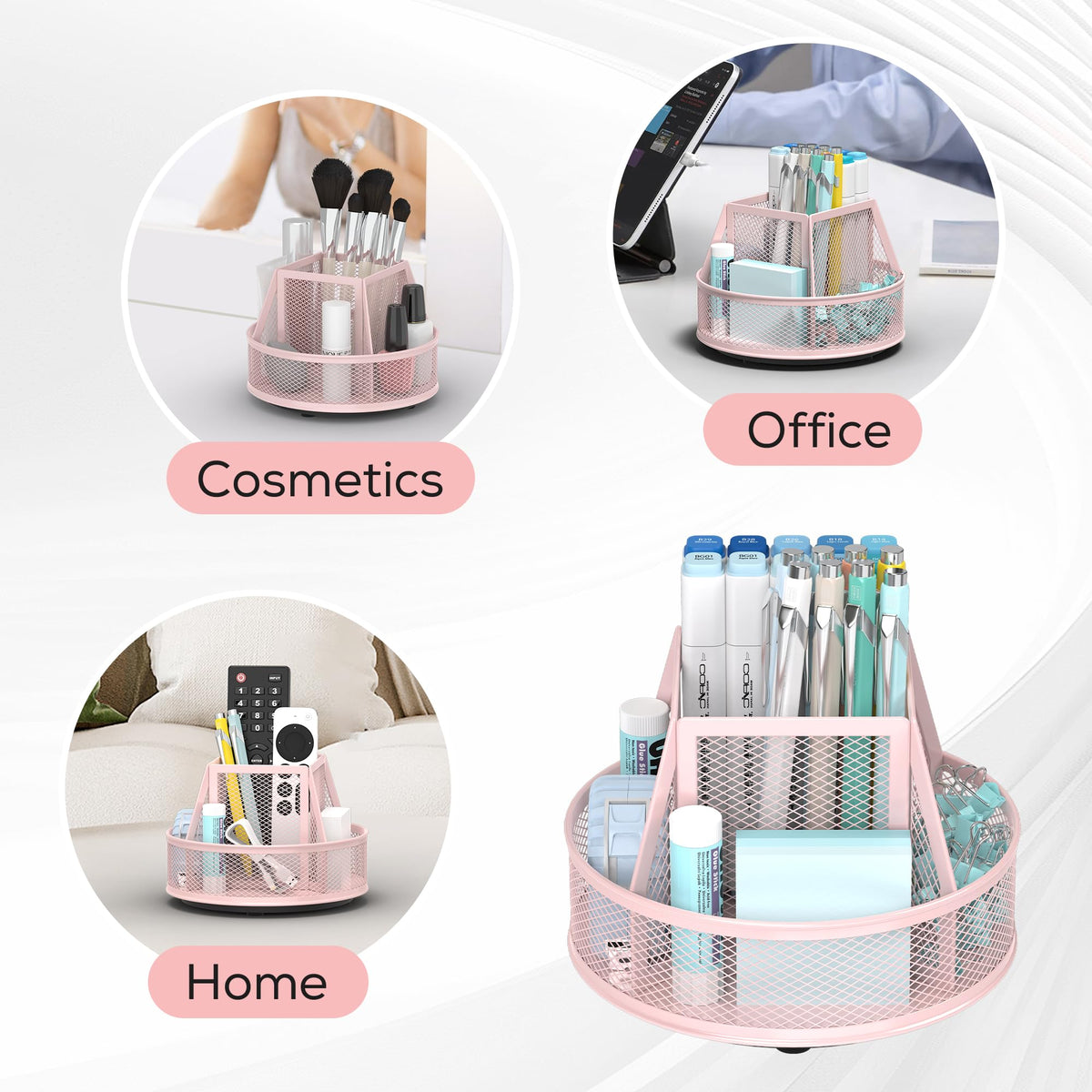 YINGHUA 360°Rotating Mesh Desk Organizer & Pen Holder - Pink