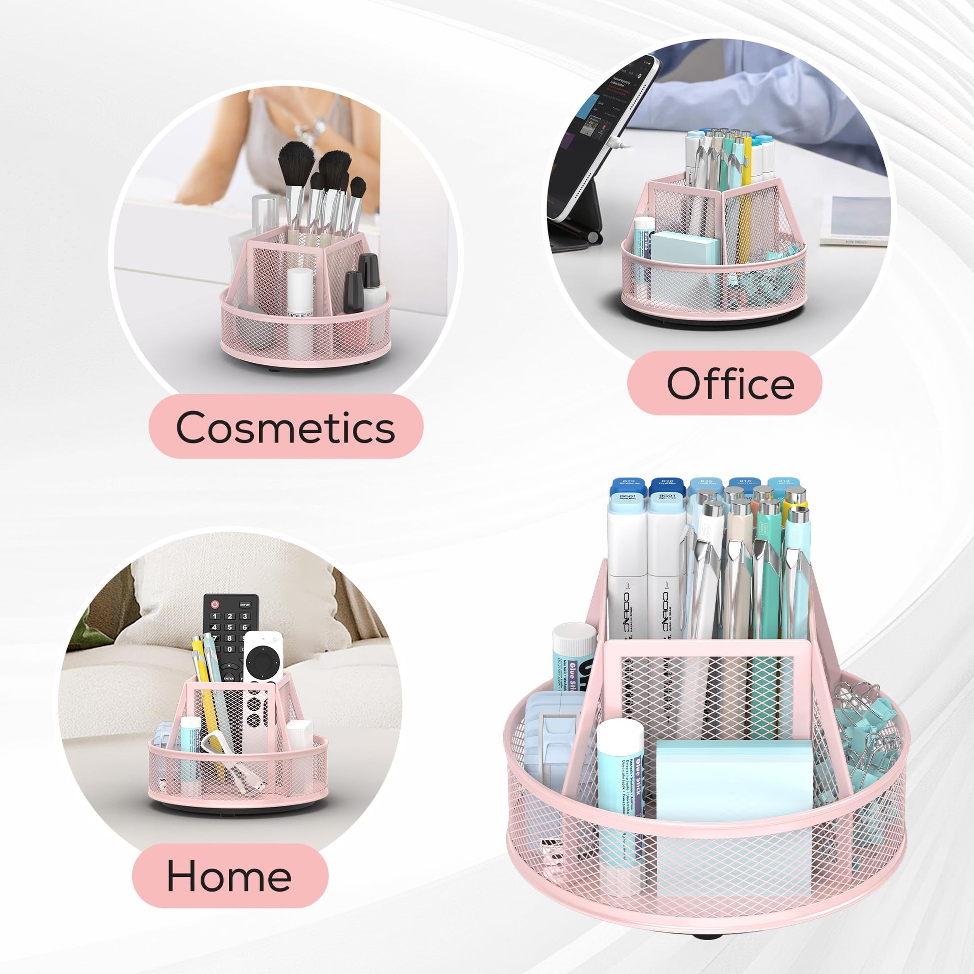 YINGHUA 360°Rotating Mesh Desk Organizer & Pen Holder - Pink