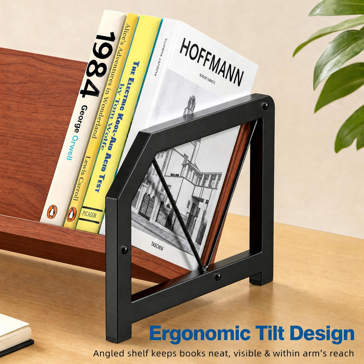 ART-GIFTREE Desktop Bookshelf Organizer, Tilting Bookcase, Reddish Brown