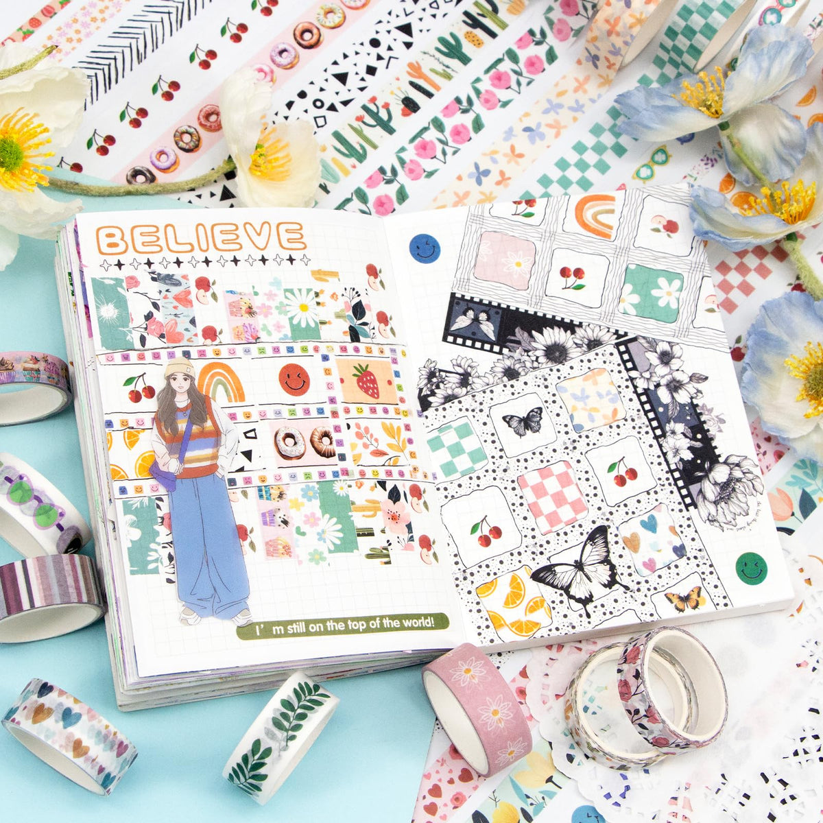 MOOKER 55 Rolls Holiday Washi Tape Set - Decorative Tape Seasonal Bohemian Colored Tape, Cute Washi