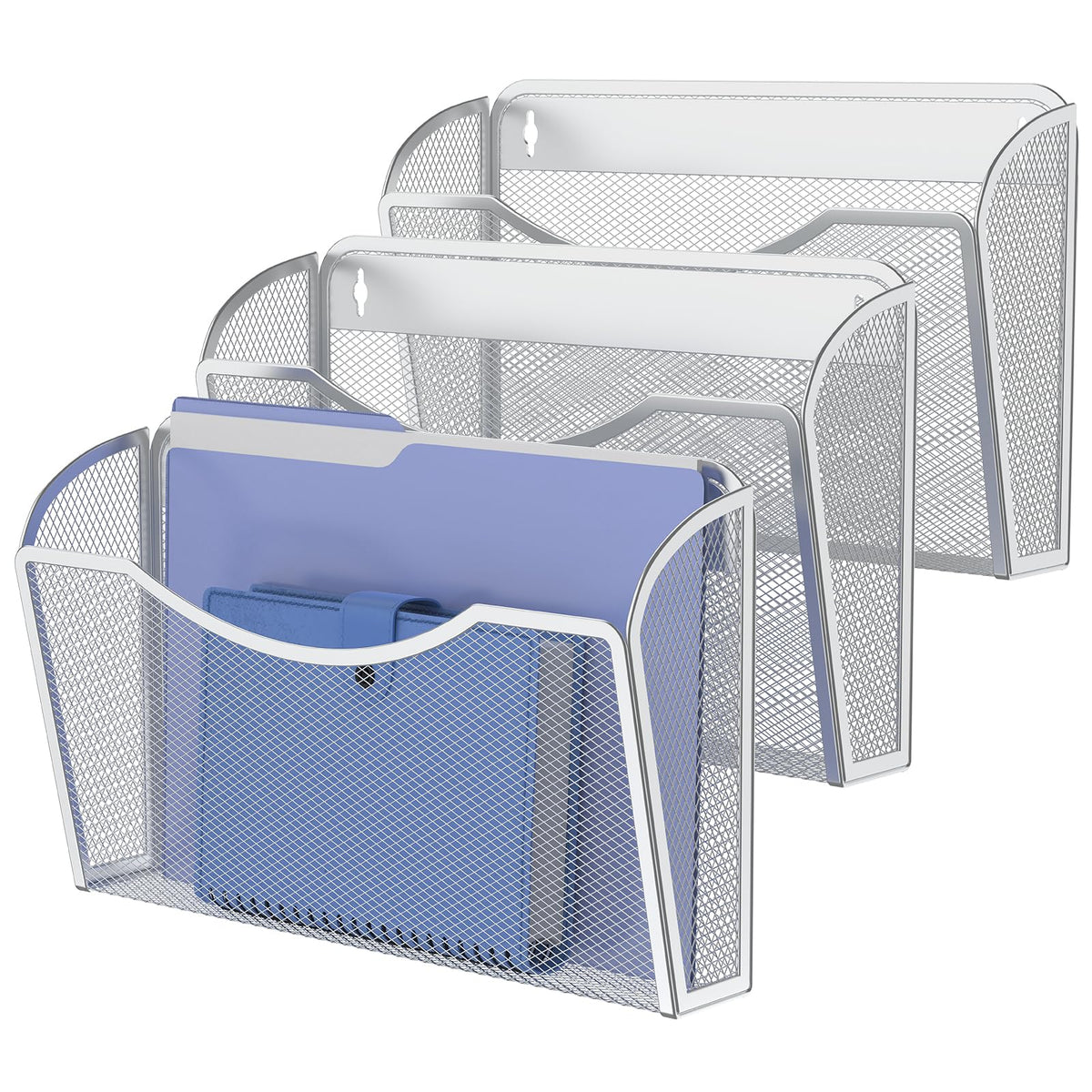 MINDEPOT Wall File Organizer, Hanging Wall File Holder, 3 Pack, Silver