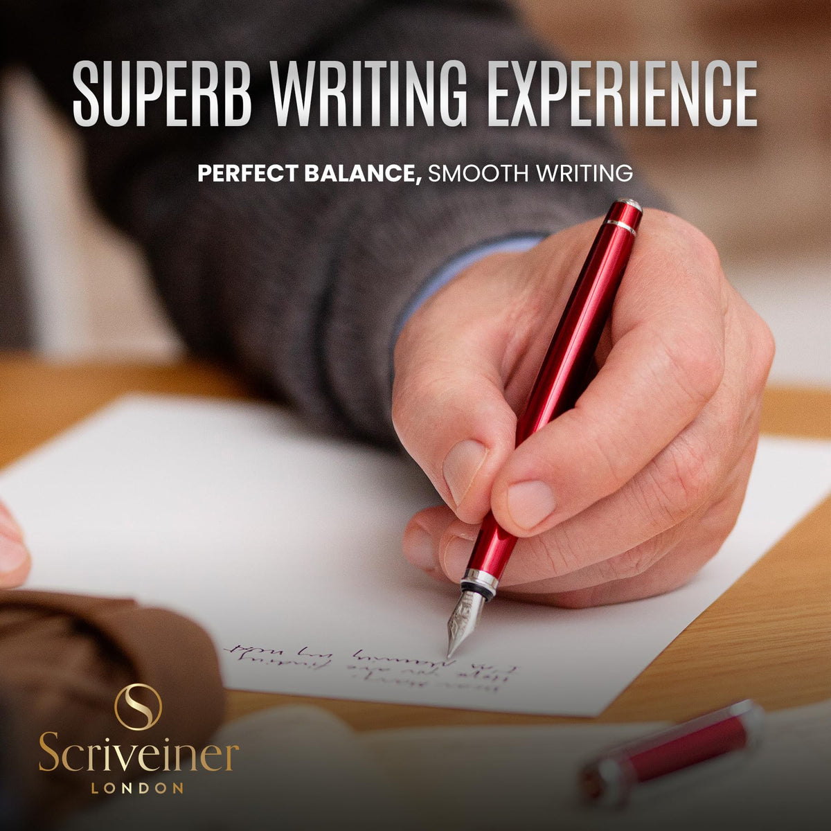 Scriveiner Deep Crimson Red Fountain Pen - Stunning Luxury Pen with Chrome Finish, Schmidt Nib