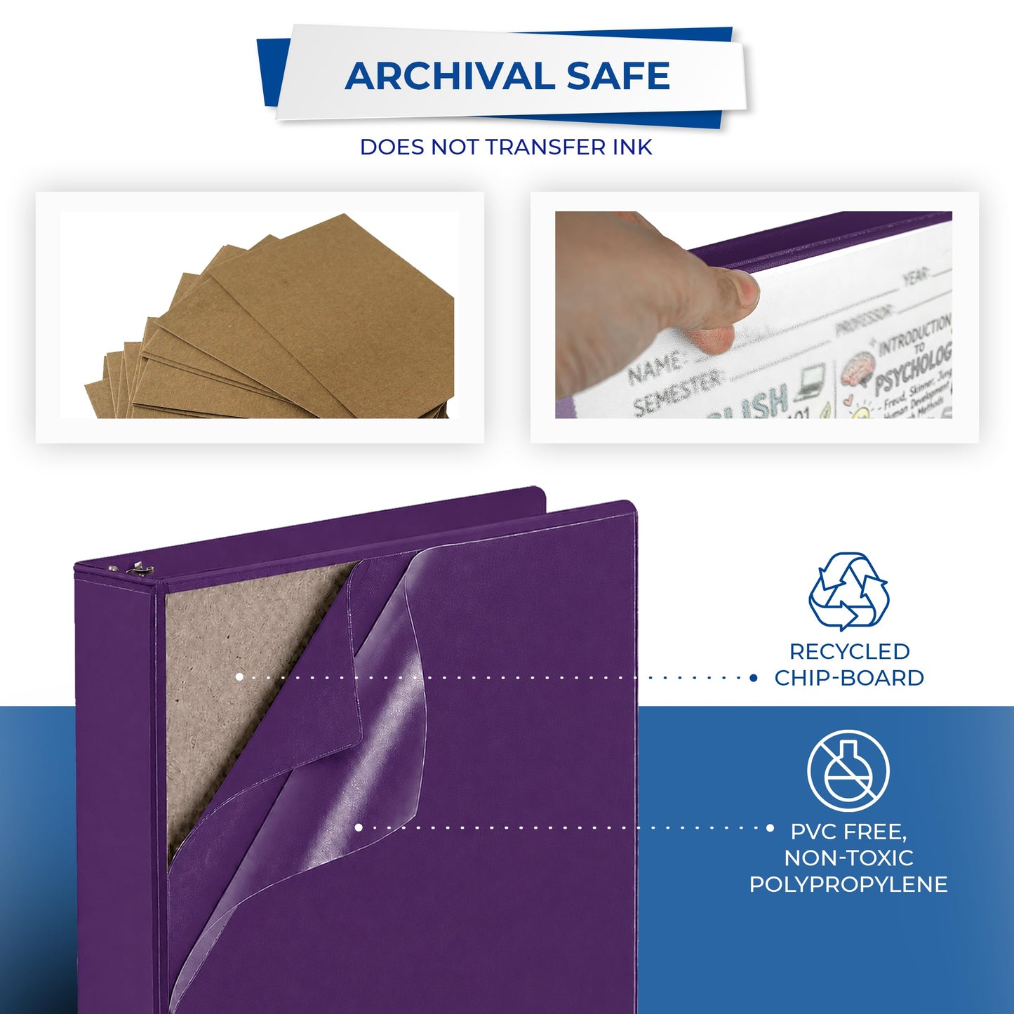 Samsill Durable 1.5 inch 3 Ring Binder, D Ring Binder, 100% Recycled Chipboard, Purple, 12 Pack