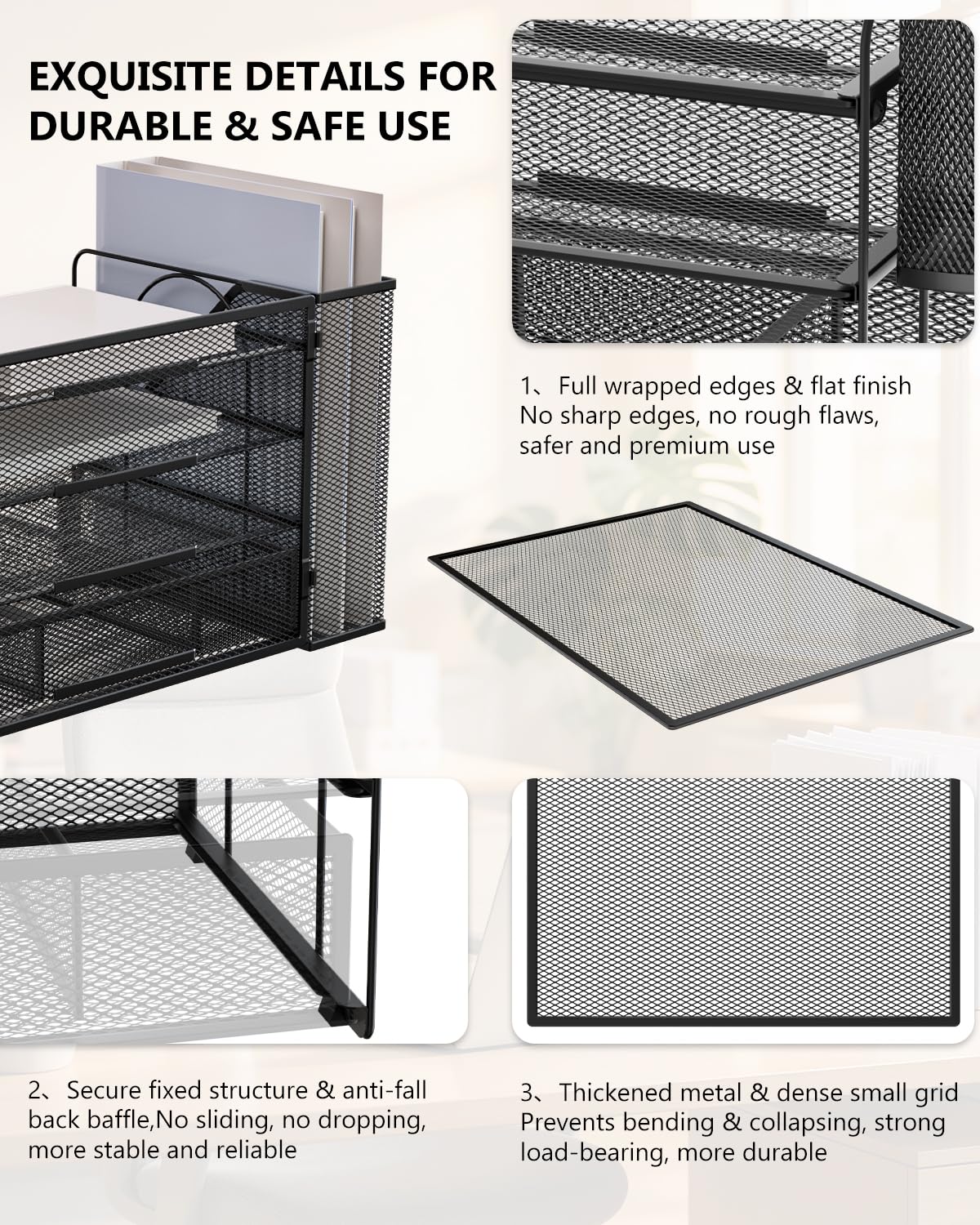 WALI Desk File Organizer, 4 Tier Desktop Paper Letter Tray Organizer with Drawer and 2 Pen Holders