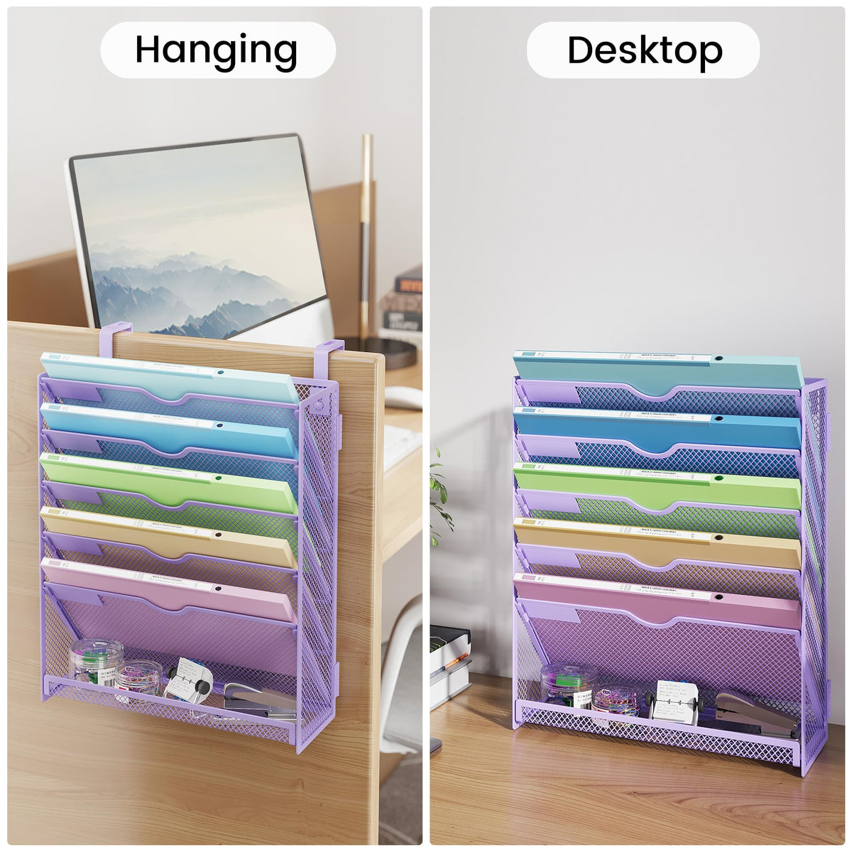 Kinkota Hanging Wall File Organizer, Desk Organizer with Metal Mesh, 6-Tier