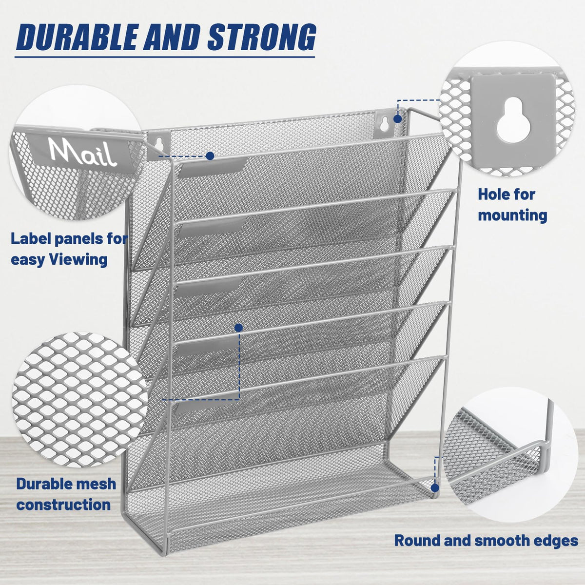 EASEPRES Desk File Organizer Mesh 6-Tier, Hanging Wall Mount Document Organization Stand, Desktop