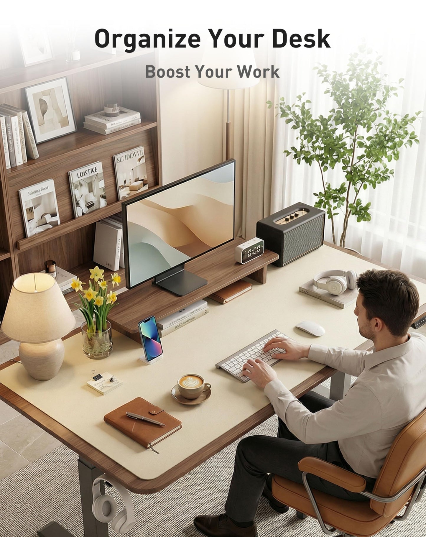 Aothia Faux Leather Desk Mat - Large Mouse Pad, Non-Slip PU Leather Blotter, Waterproof Writing