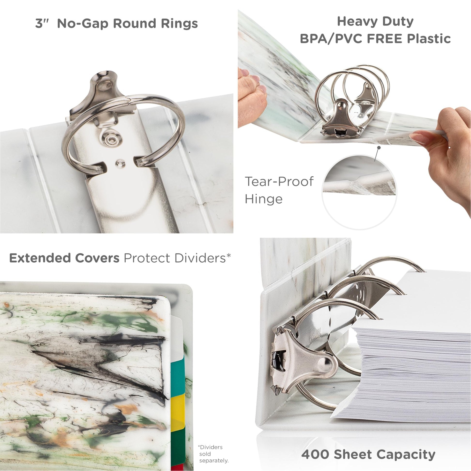 Carstens Limited Edition 3-Inch Green Marble Heavy Duty 3-Ring Binder – Side Opening, Waterproof