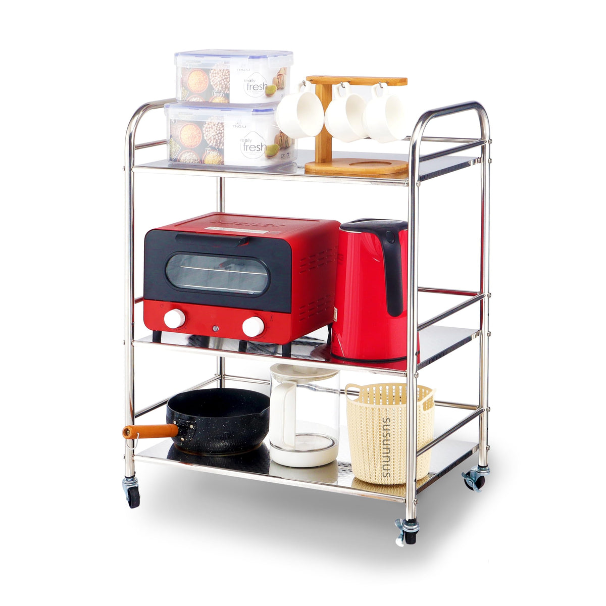 susunnus Stainless Steel Cart,Movable,3 Tier,for Kitchen,Living Room