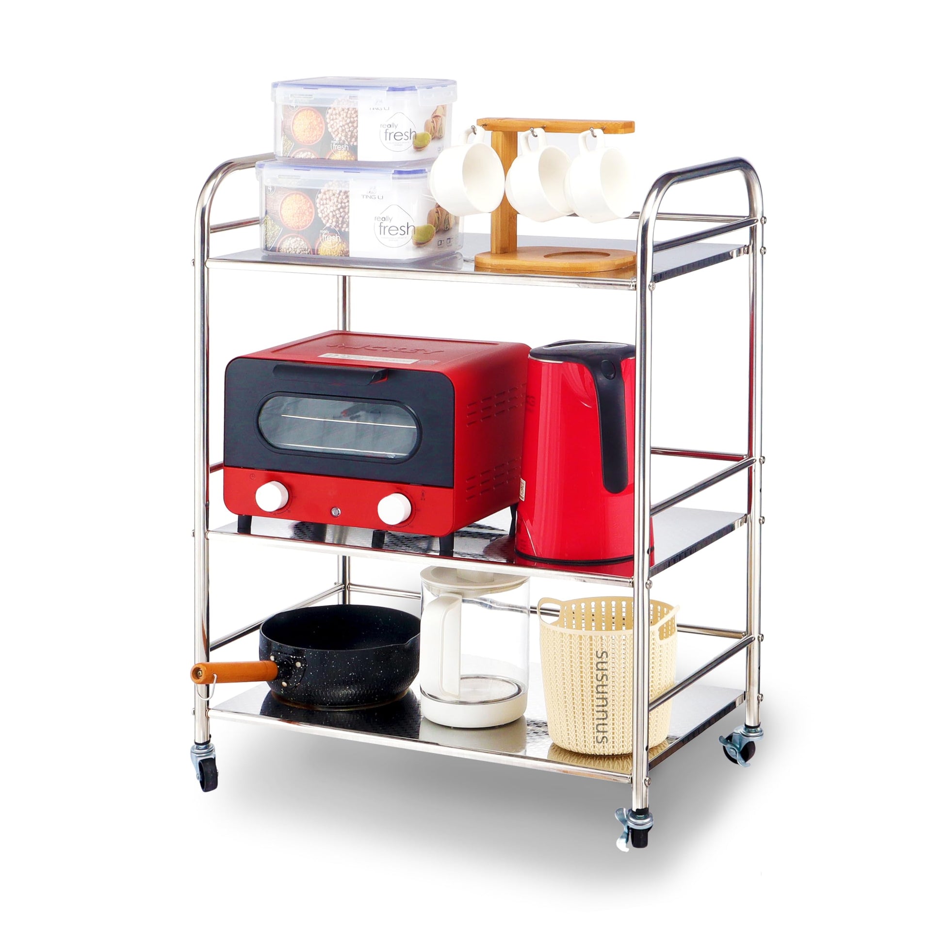 susunnus Stainless Steel Cart,Movable,3 Tier,for Kitchen,Living Room