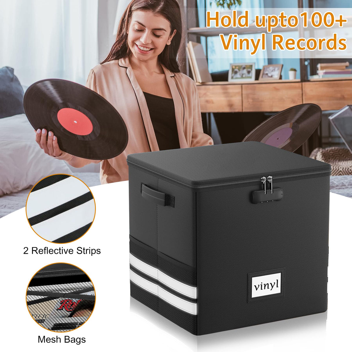 onvvippiv Large Vinyl Record Storage Box Fireproof Waterproof with Lock