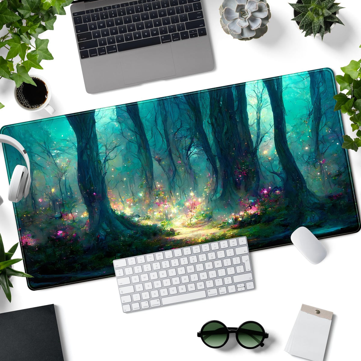 Forest Desk Mat Blue Green Mouse Pad Large Laptop Computer Keyboard Mouse Mat Gaming Mousepad XXL