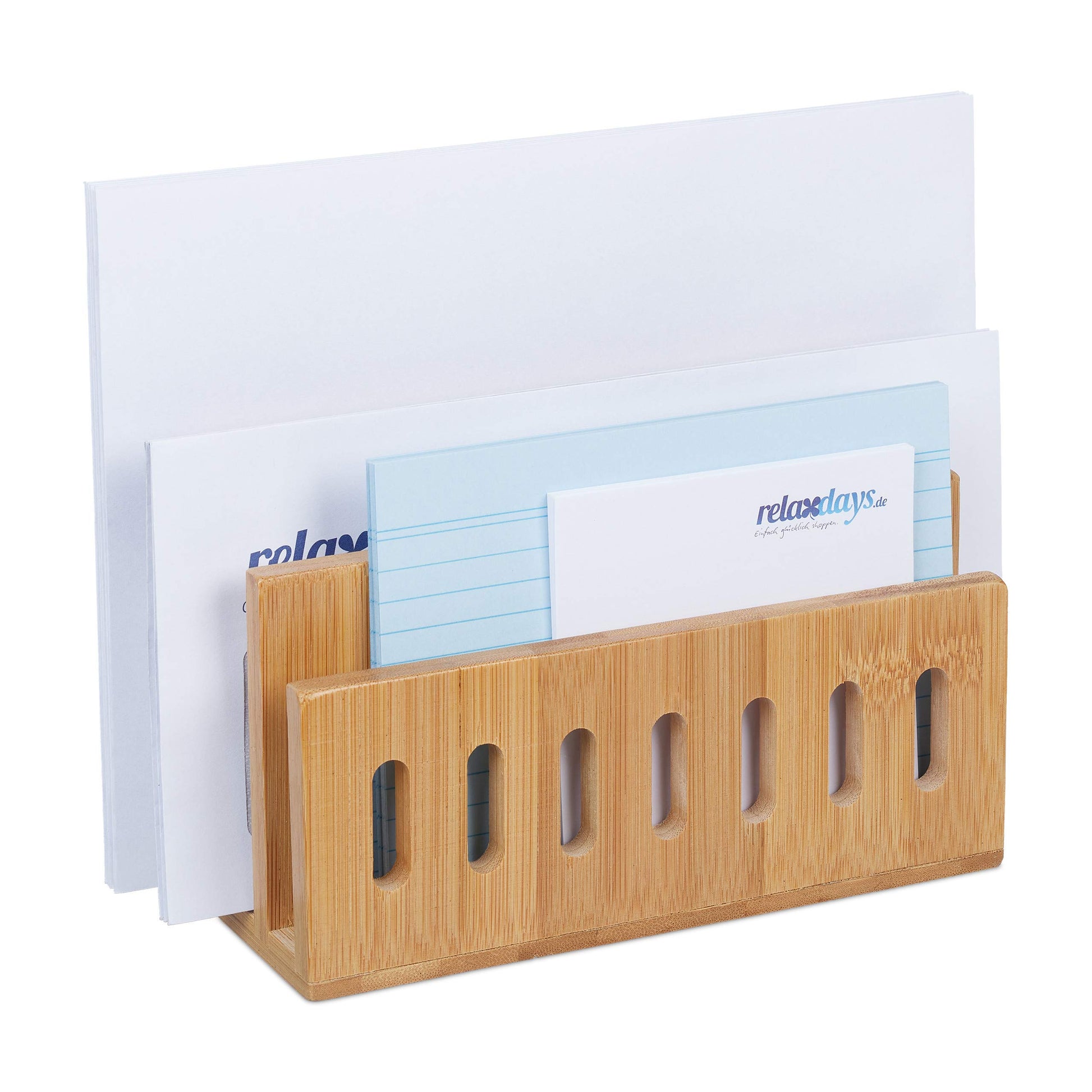 Relaxdays Bamboo Document Holder, 3 Compartments, Practical Letter Stand, for Office, Letter