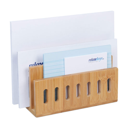 Relaxdays Bamboo Document Holder, 3 Compartments, Practical Letter Stand, for Office, Letter