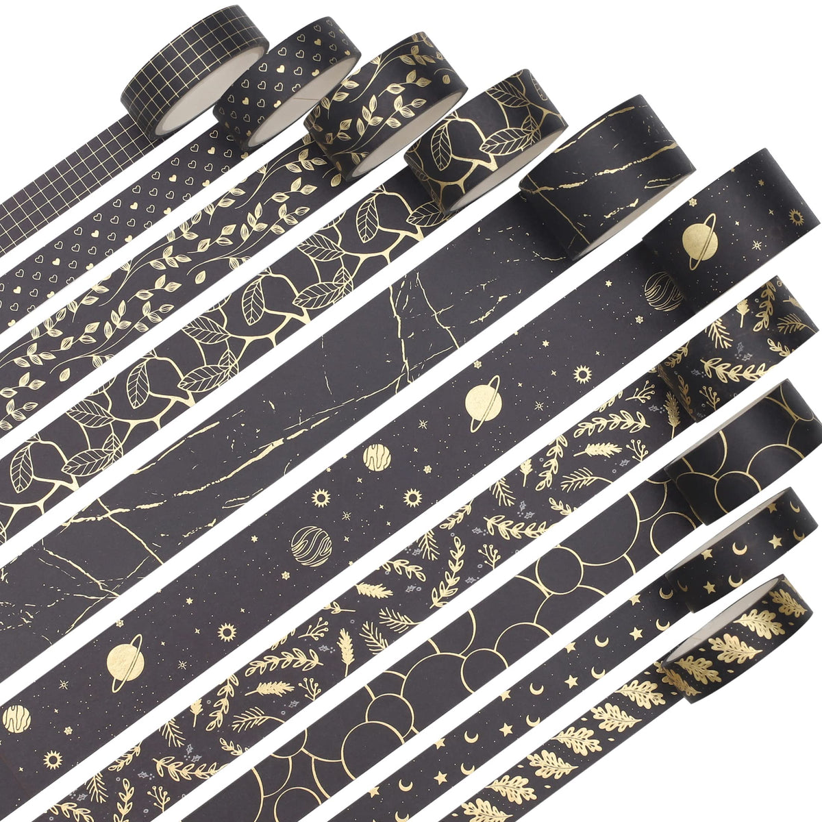 YUBX Creative Washi Tape Set 10 Rolls Gold Foil Print Decorative Masking Tapes for Arts, DIY