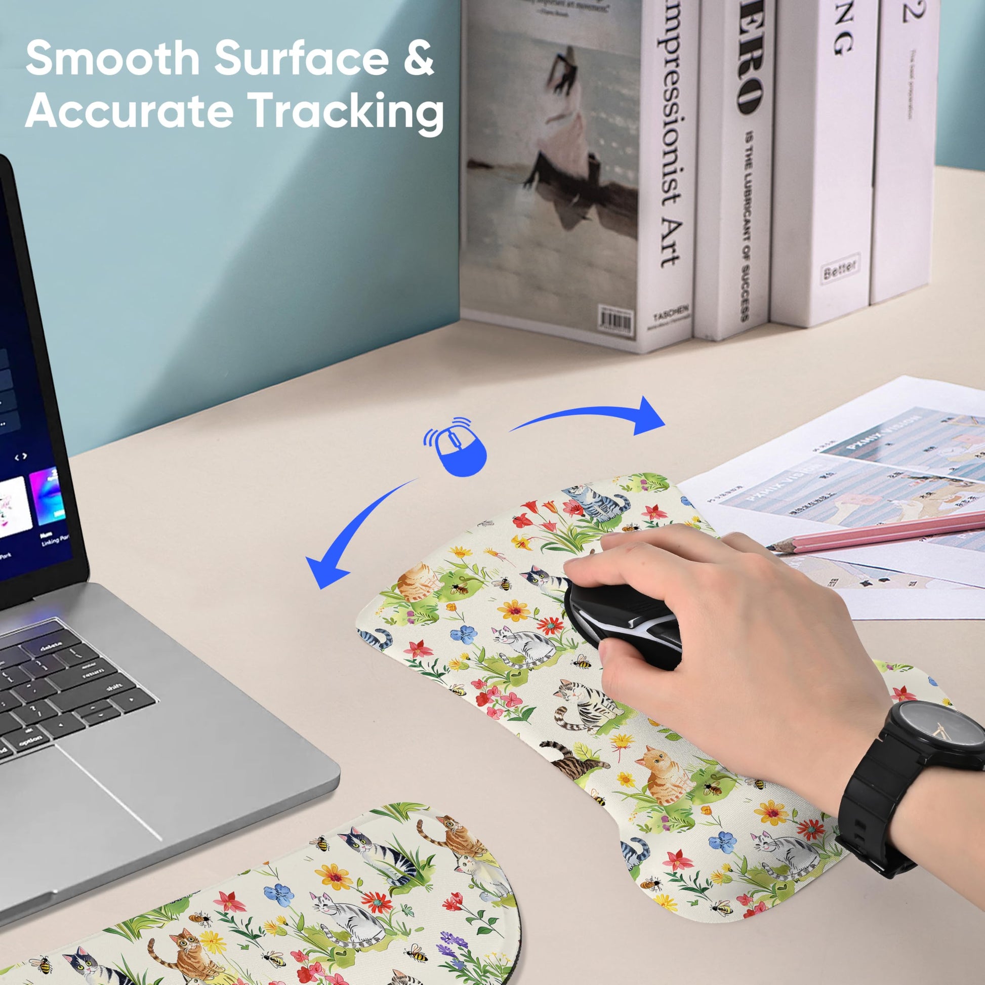 AORTDES Ergonomic Memory Foam Keyboard Mouse Pad Set with Wrist Rest Support,Non-Slip Hand Wrist